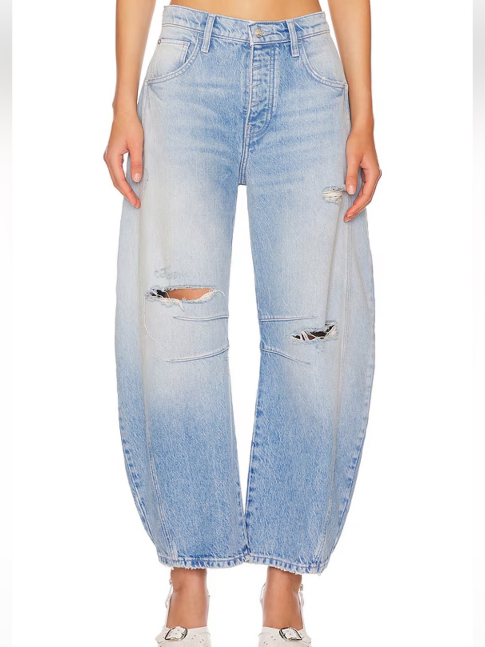 Free People Light Blue Distressed Wide-Leg Jeans